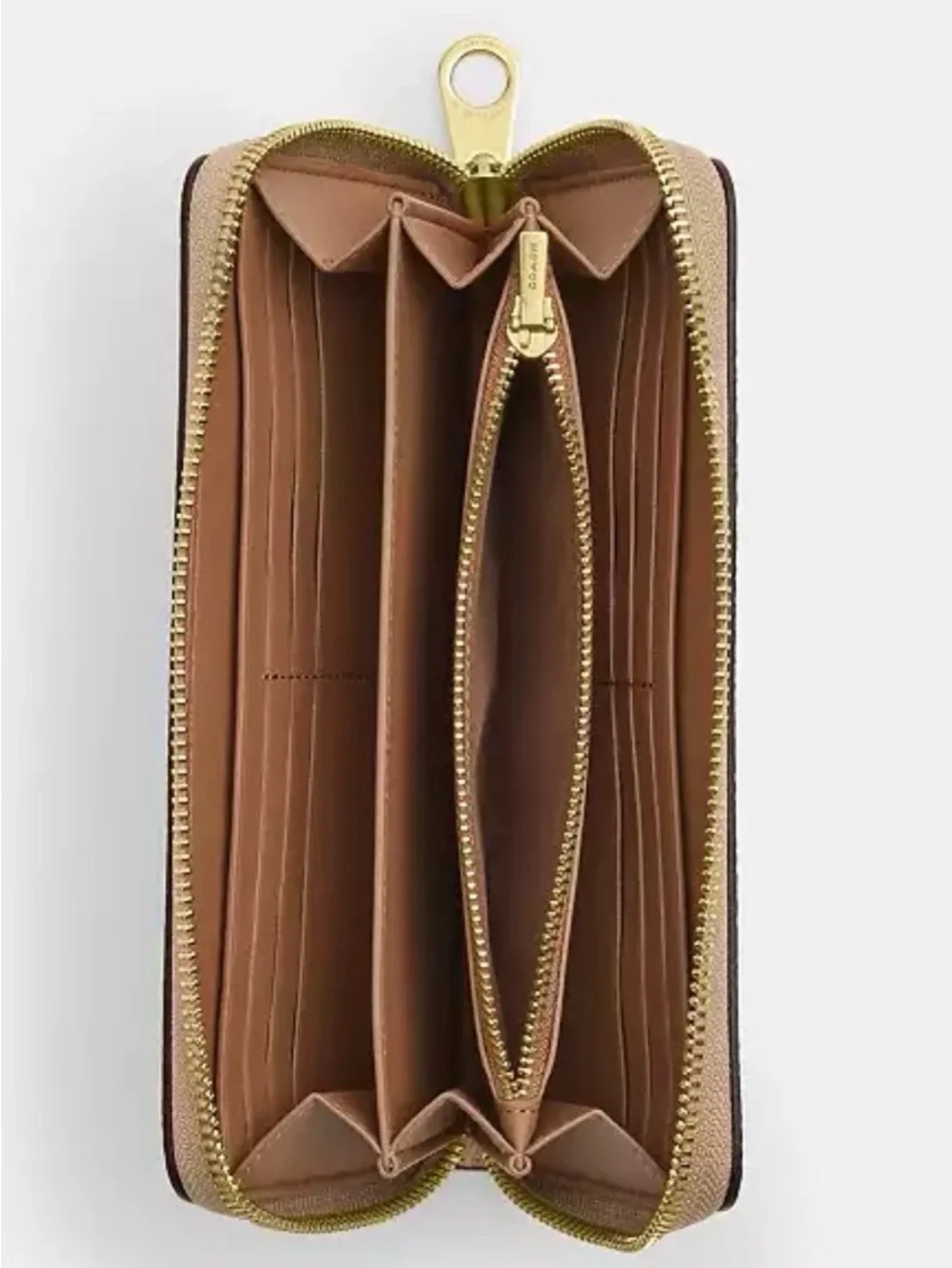 Coach Signature Long Zip Wallet in Light Khaki and Chalk